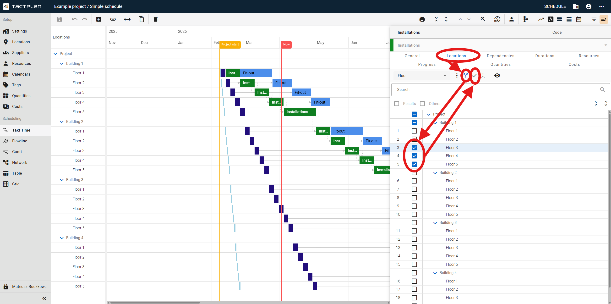 Scheduling - Flowline - Task panel - Location tab - Split subtask - Locations checkboxes (en) (2.5.1)