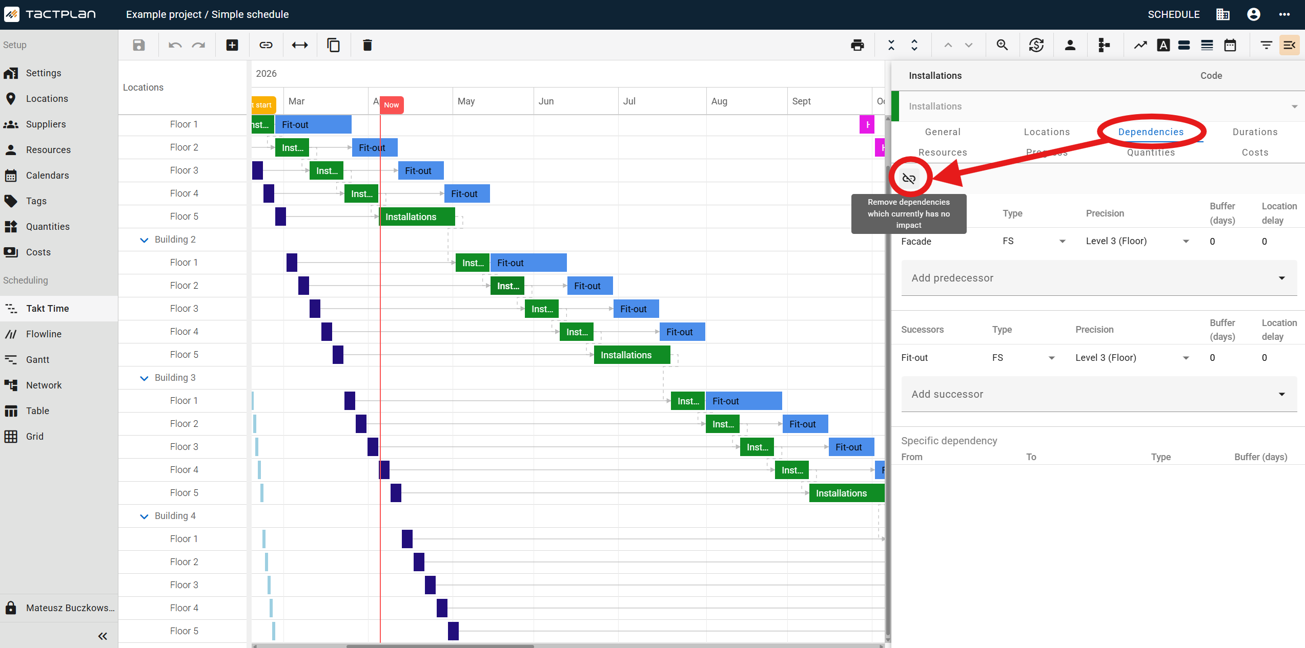 Scheduling - Takt Time - Task panel - Dependencies tab - Remove dependencies which currently has no impact (en) (2.5.1)