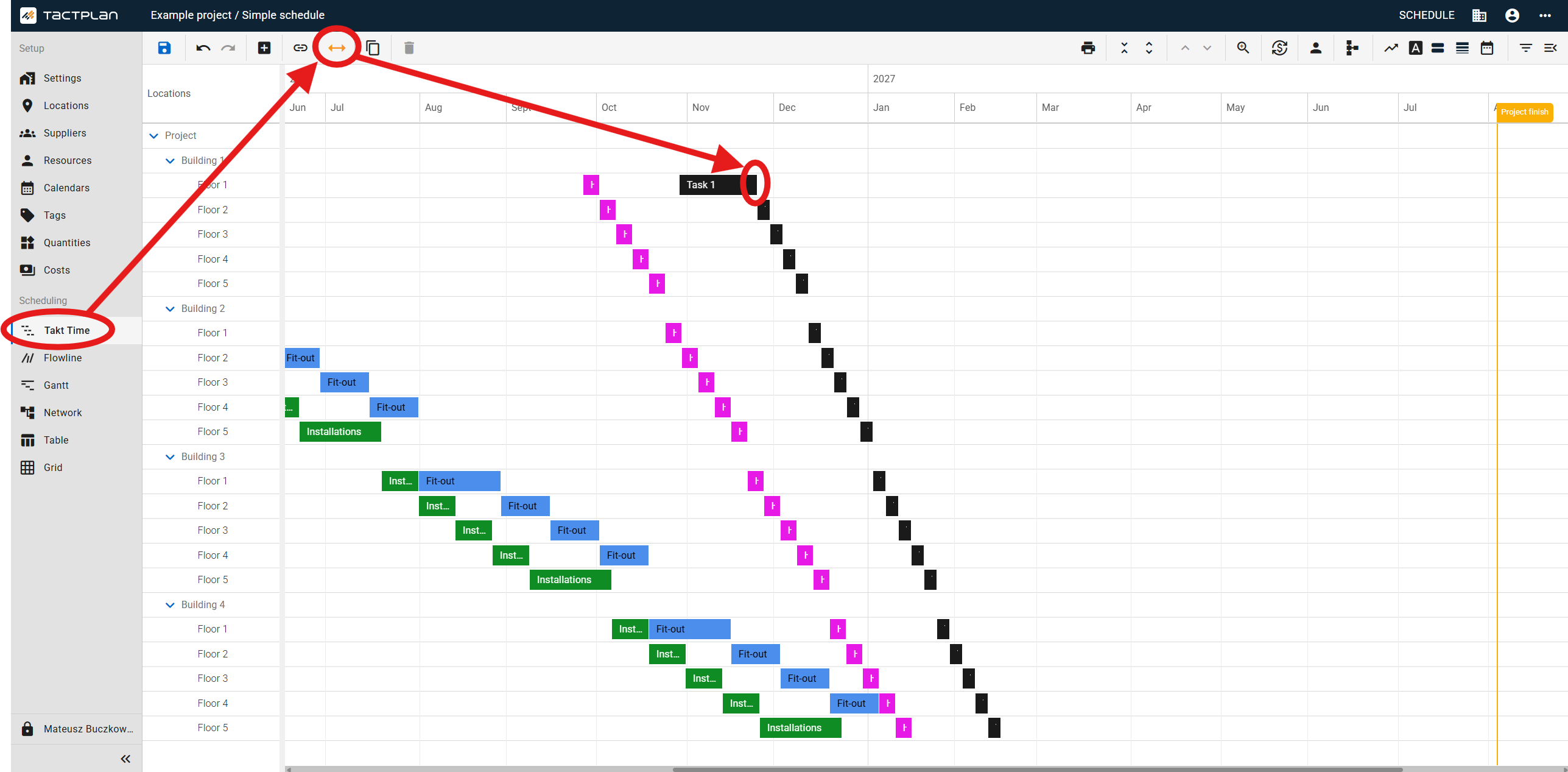 Scheduling - Takt Time - Drag and move tasks (en) (2.5.1)