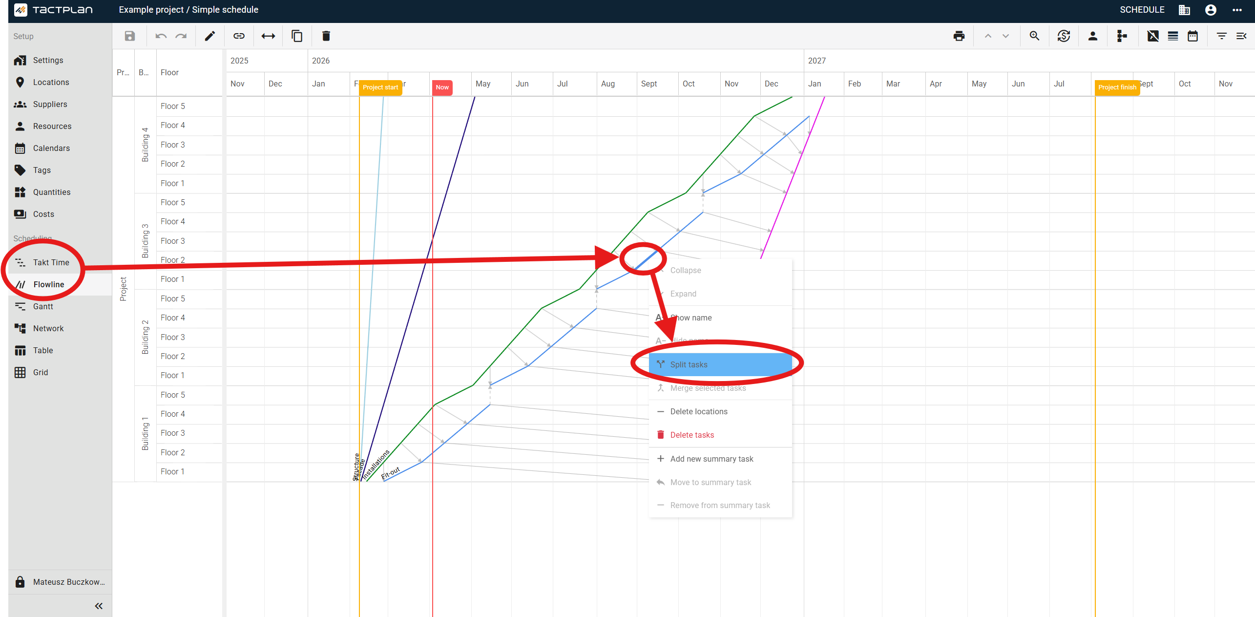 Scheduling - Flowline - Task context menu - Split tasks (en) (2.5.1)