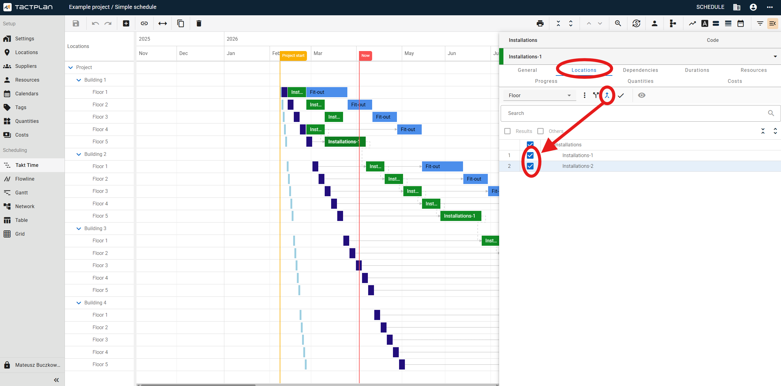 Scheduling - Flowline - Task panel - Location tab - Merge subtasks - Subtasks checkboxes (en) (2.5.1)