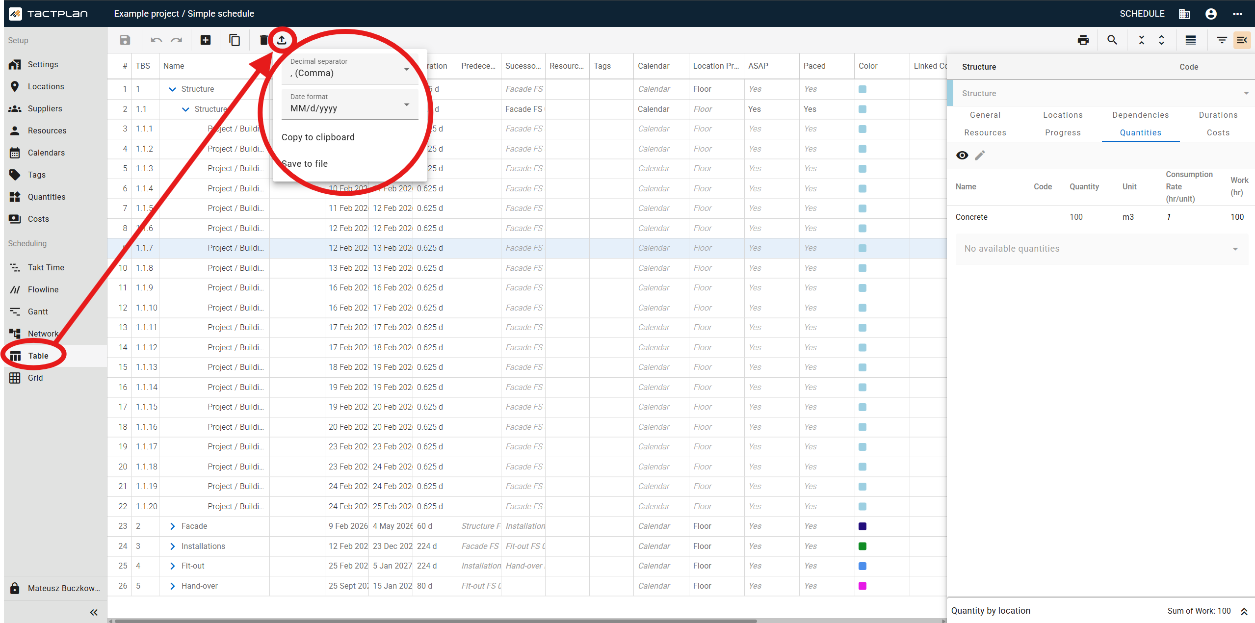 Scheduling - Table - Export (en) (2.5.1)