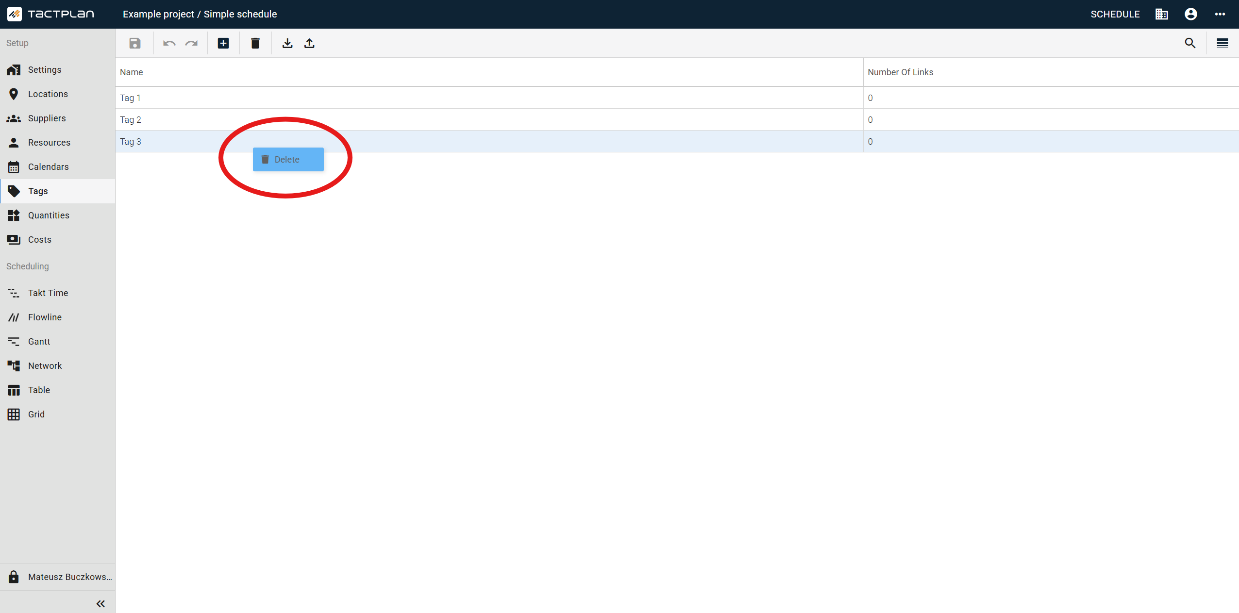 Setup - Tags - select tag - context window - Delete (en) (2.5.1)