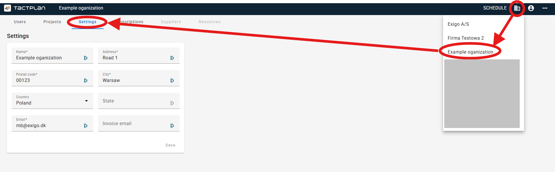 Organizations - select organization - Settings (en) (2.5.1)