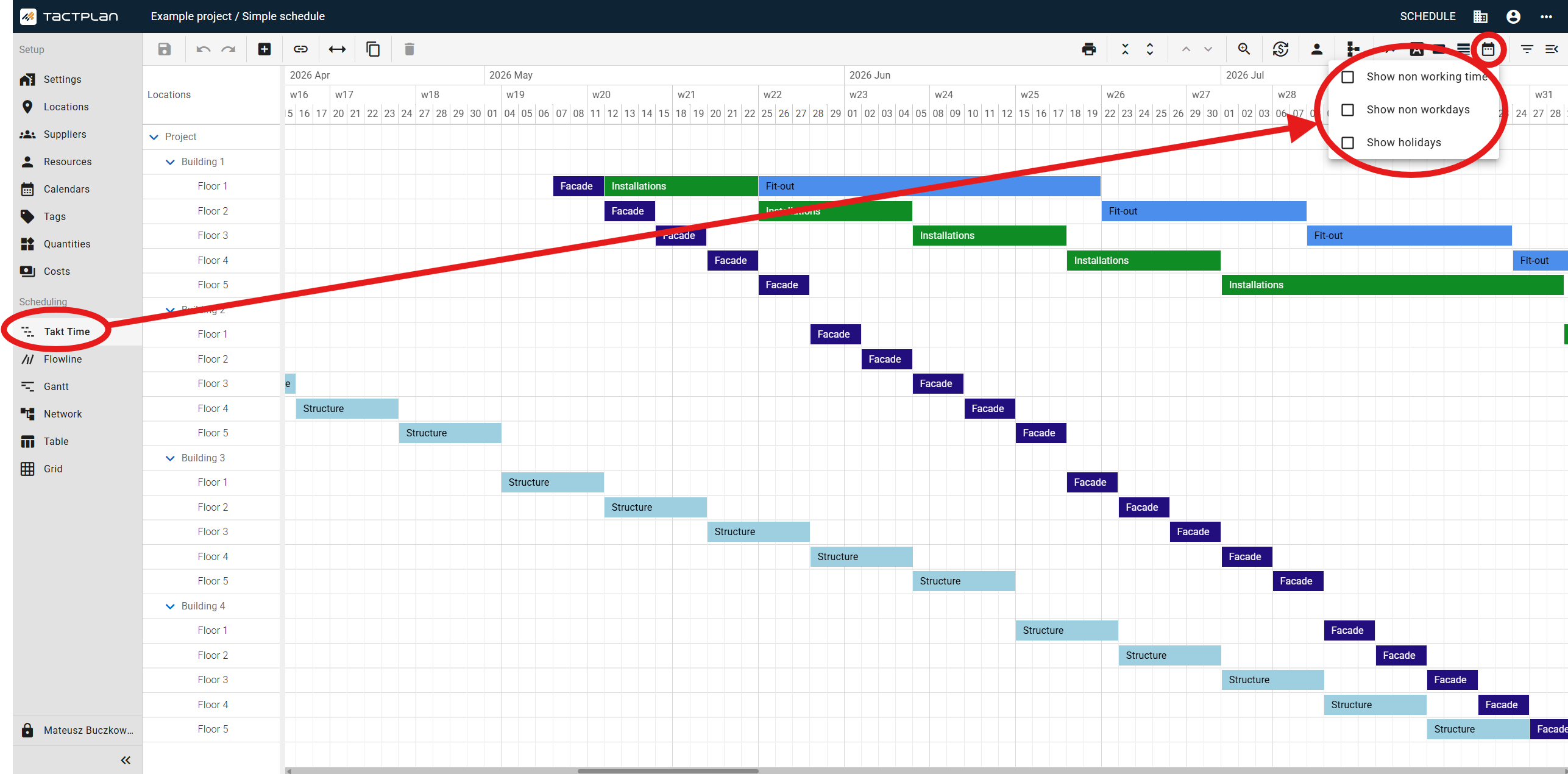 Scheduling - Takt Time - Show non workdays (en) (2.5.1)