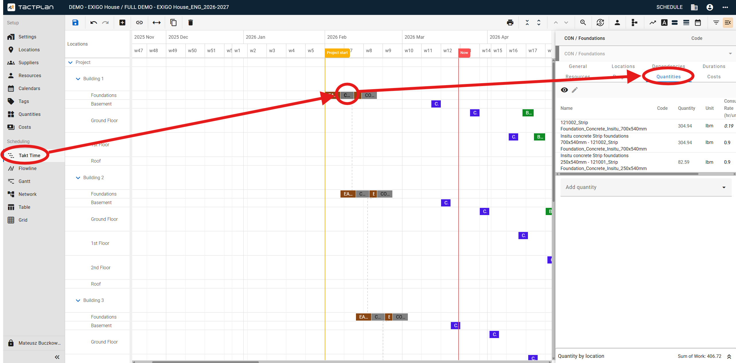 Scheduling - Takt Time - Task panel - Quantities tab (en) (2.5.1)