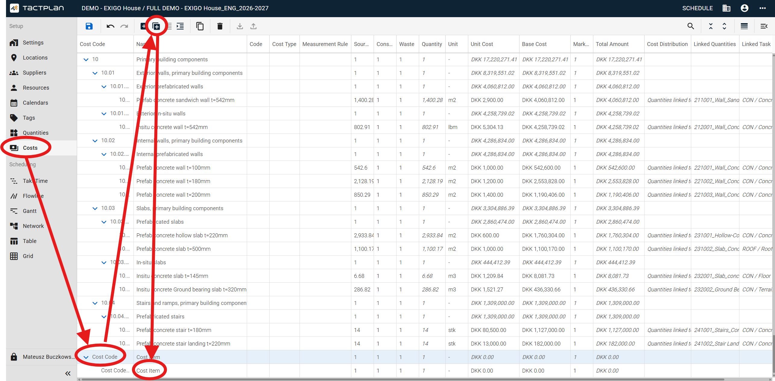Setup - Costs - select cost item - Add Sub Cost Item (en) (2.5.1)