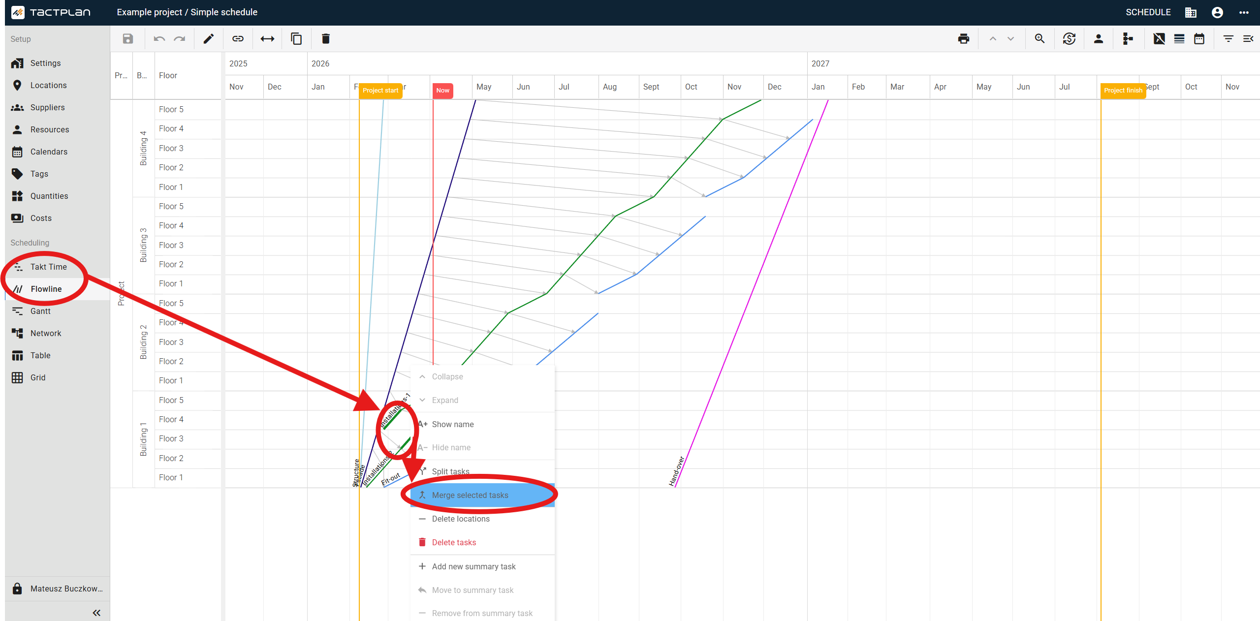Scheduling - Flowline - Task context menu - Merge selected tasks (en) (2.5.1)