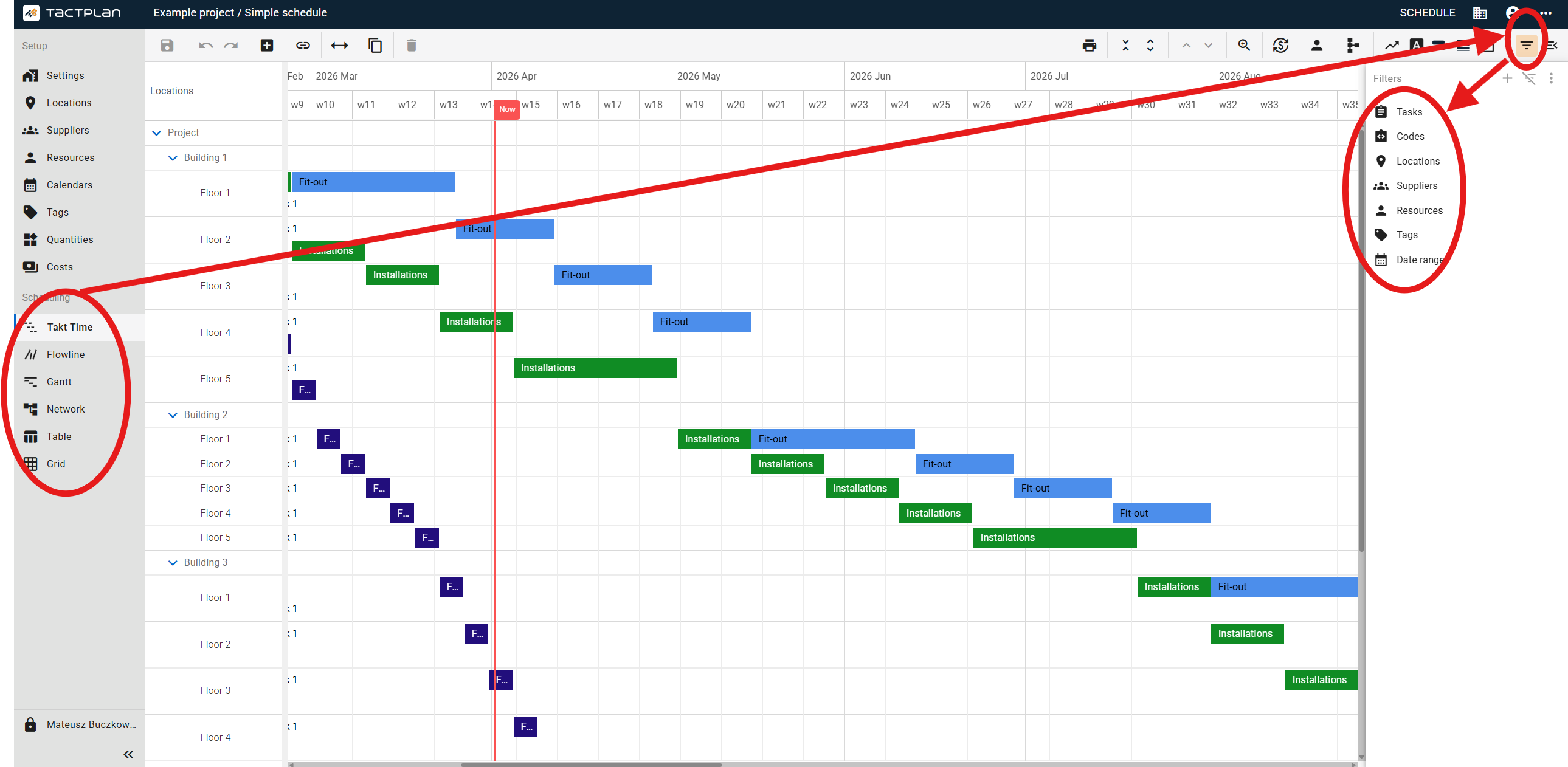 Scheduling - Takt Time - Filter - Select filtering options (en) (2.5.1)