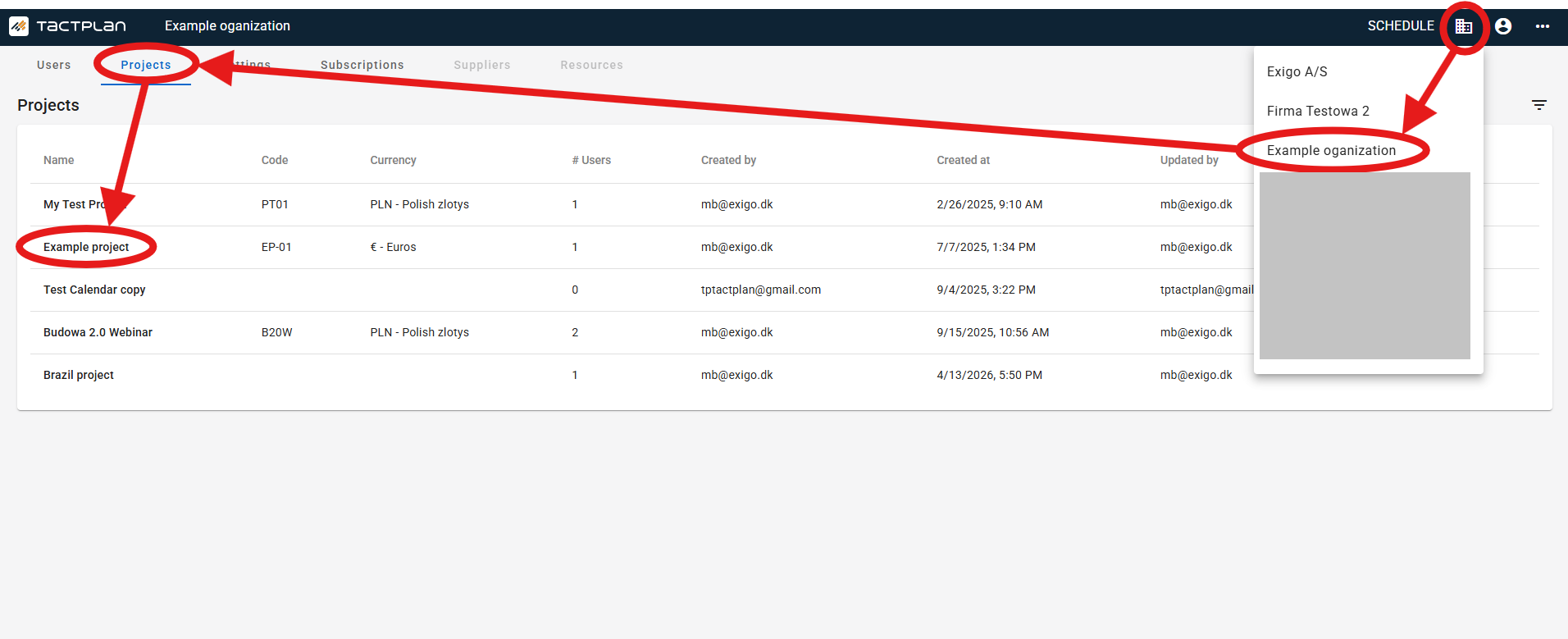 Organization - Projects - select project (en) (2.5.1)