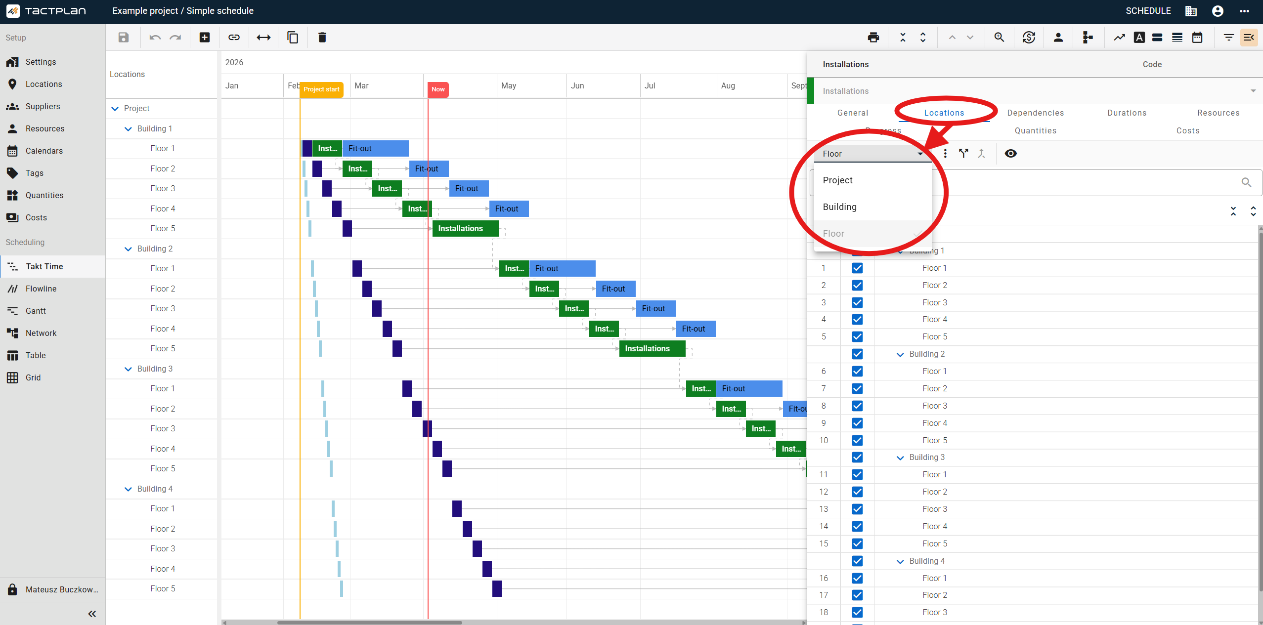 Scheduling - Flowline - Task panel - Location tab - Location level (en) (2.5.1)