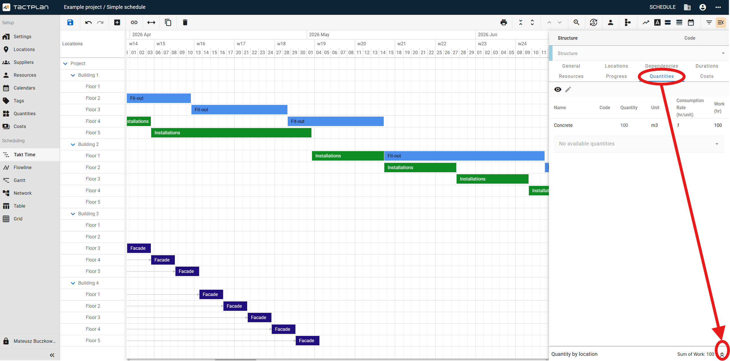 Scheduling - Takt Time - Task Details - Quantities - Quantity By Location (en) (2.5.1)