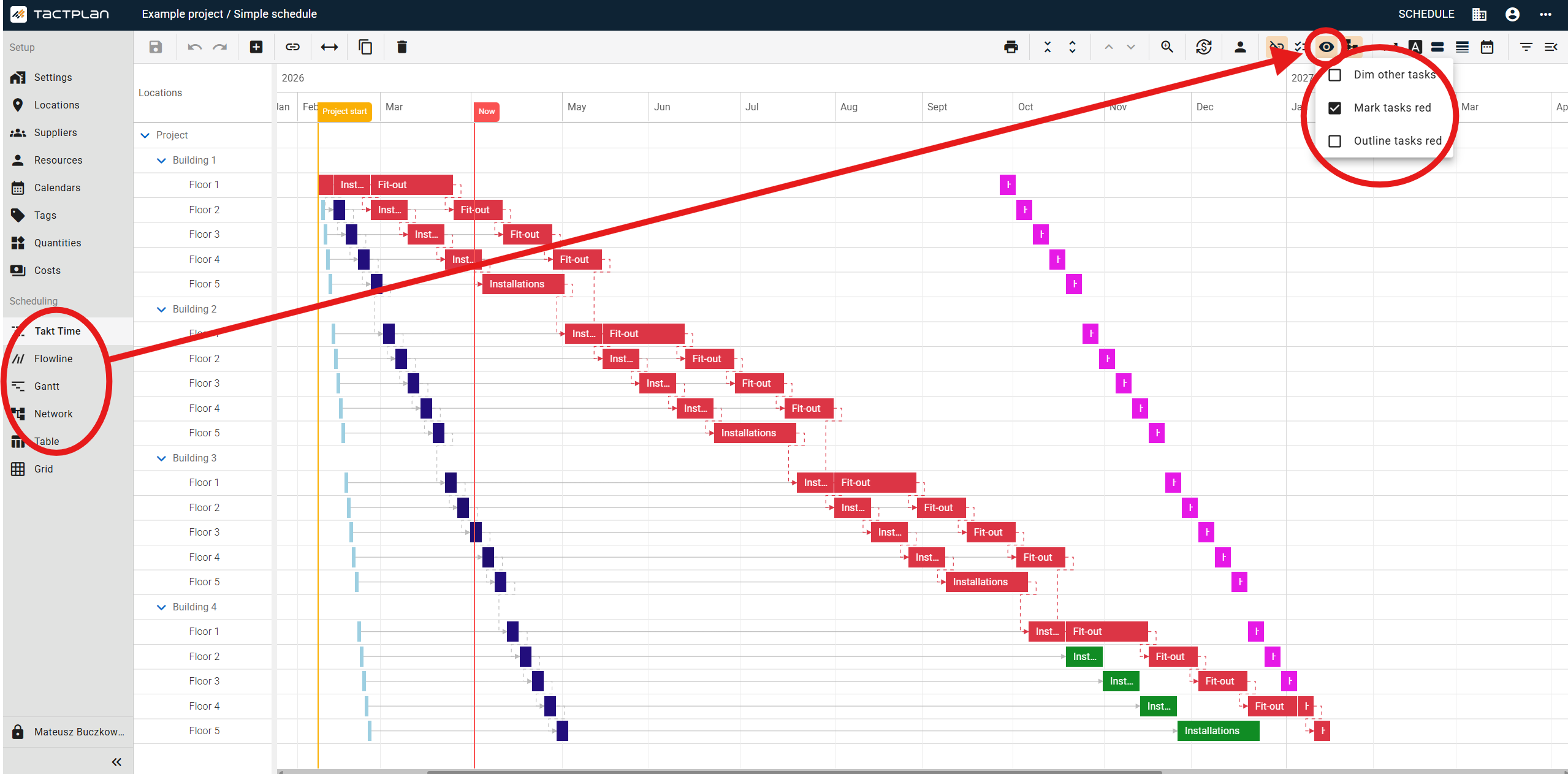 Scheduling - Takt Time - Show Critical Path - Visibility Options (en) (2.5.1)