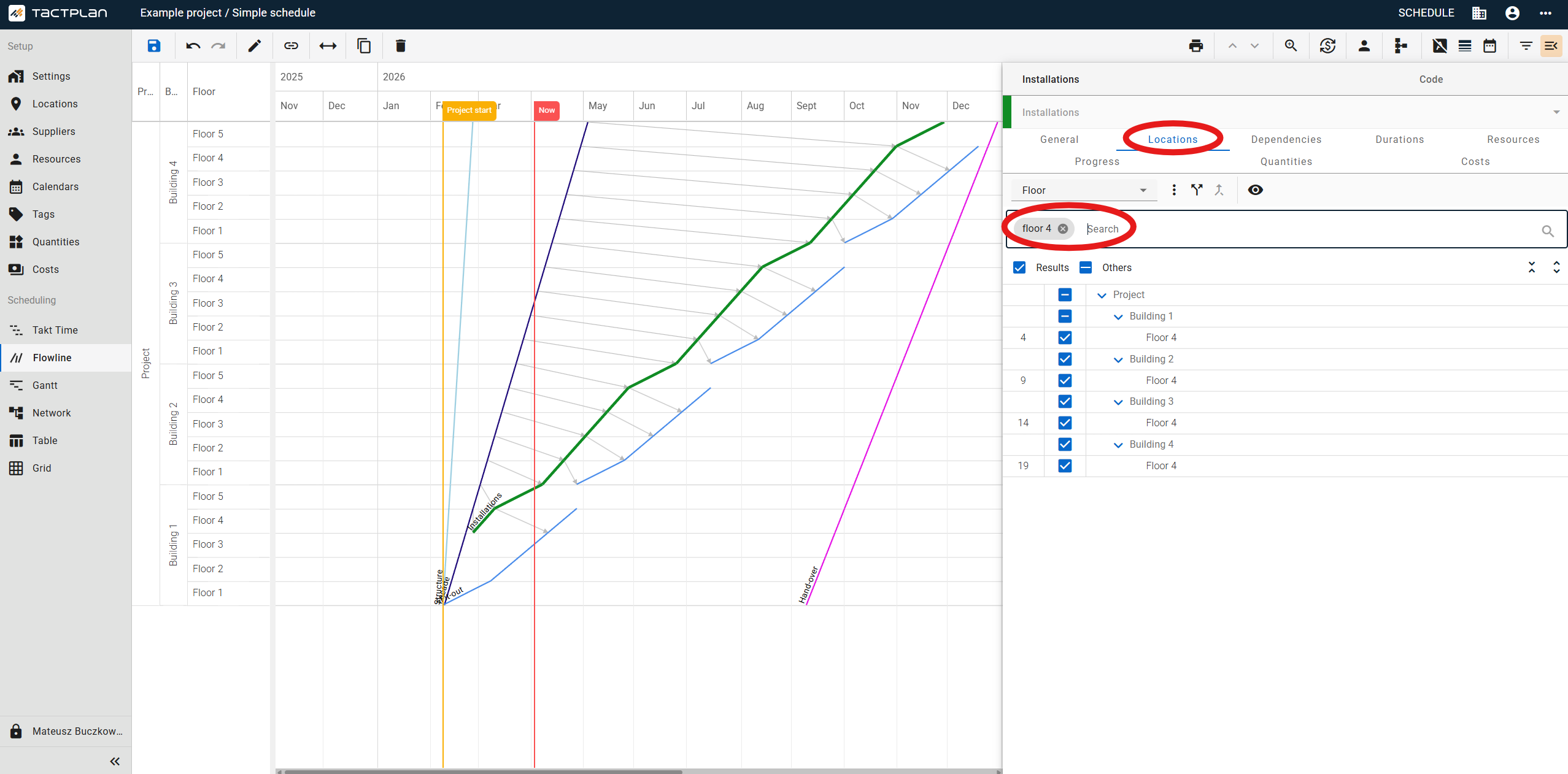 Scheduling - Flowline - Task panel - Location tab - Filter search (en) (2.5.1)